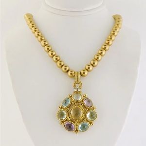 Judith Ripka 18K Yellow Gold Multi-Colored Gem Diamond Large Pendant Enhancer